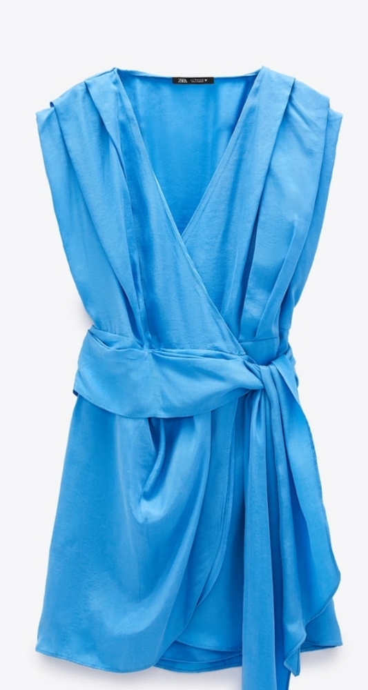 ZARA light blue flowy tied dress TRF Size XXXL - Picture 2 of 12